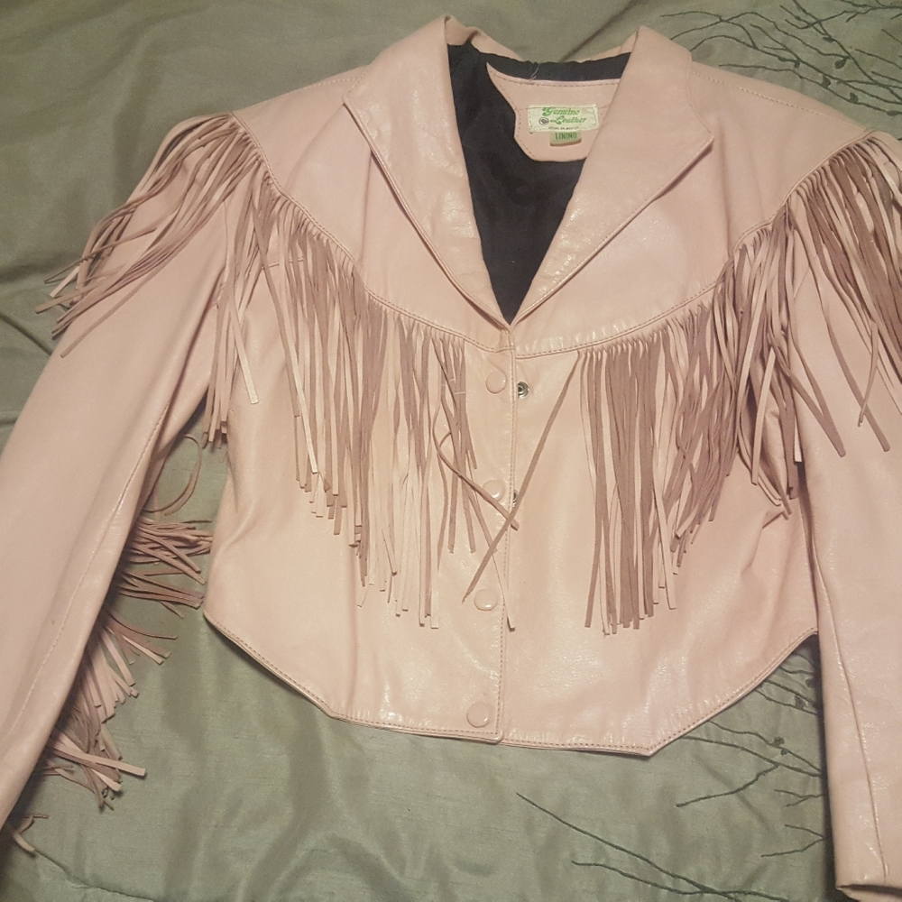 Vintage Pink Fringed Leather Waist Jacket